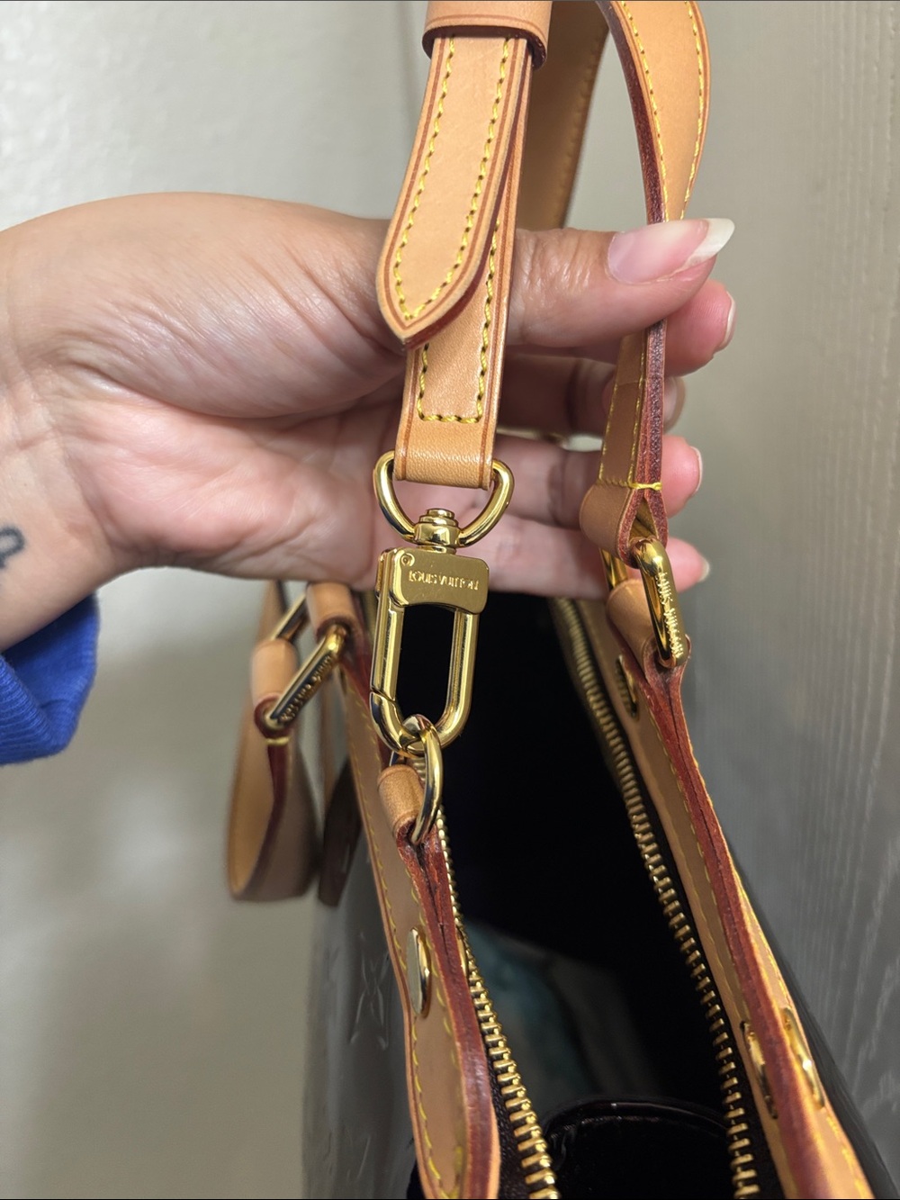 Louis Vuitton Patent Monogram Satchel in Deep Burgundy with Vachetta Trim - Picture 9 of 9